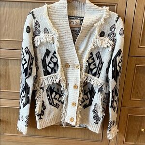Absolutely gorgeous Chaser cardigan Cream and Black Fringe size S-M